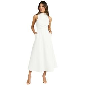 yellow striped midi dress Yellow and White Striped Belted Midi Dress XS